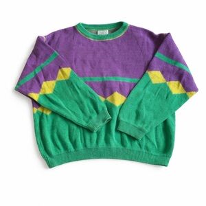 Vintage Benetton 100% cotton geometric knit sweater medium 80s 90s boxy cropped